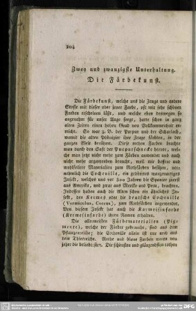 Zwey und zwanzigste Unterhaltung. Die Färbekunst