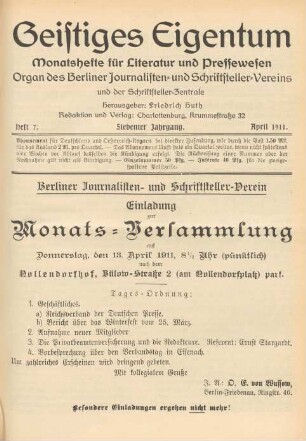 Heft 7 (April 1911)