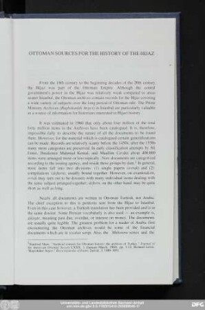 Ottoman Sources For The History Of The Hijaz