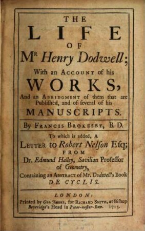 The Life of Henry Dodwell ...