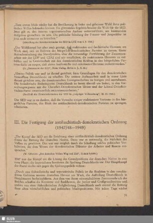 III. Die Festigung der antifaschistisch-demokratischen Ordnung (1947/48–1949)