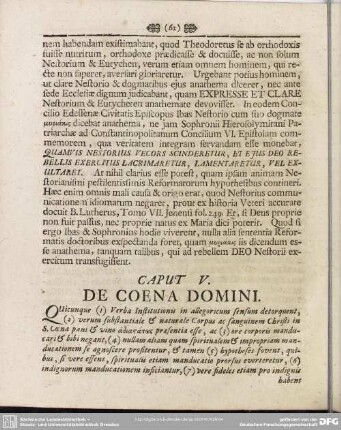 Caput V. De Coena Domini
