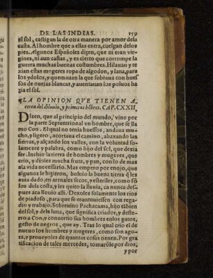 La Opinion Que Tienen Acerca del dilunio, y primeros hobres. Cap. CXXII