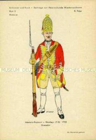 Uniformdarstellung, Musketier der Infanterie, Kurfürstentum Hannover, 1739.