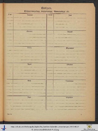 Notizen, Erinnerungstage, Geburtstage, Namenstage etc.