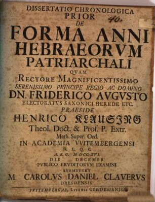 Dissertatio chronologica prior de forma anni Hebraeorum patriarchali
