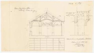 Benediktinerabtei St. Mauritius, Clerf (Clervaux): Dachkonstruktion des Hauptportales der Abteikirche, Schnitte 1:50