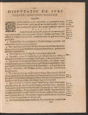 Disputatio De Iure Vocandi Ministros Ecclesiae.