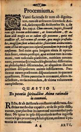 Disputatio philosophica de potentiis spiritualibus animae rationalis