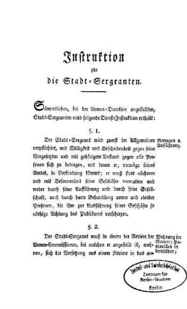 Instruction für die Stadt-Sergeanten
