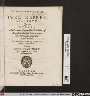 Disputatio Inauguralis, De Iure Repressaliarum