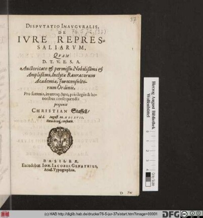 Disputatio Inauguralis, De Iure Repressaliarum