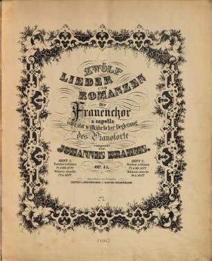 Zwölf Lieder und Romanzen : für Frauenchor a capella oder mit willkührl. Begl. d. Pianoforte ; op. 44, 2. Nr. 1-6. - Pl.Nr. 474b. - 15 S.