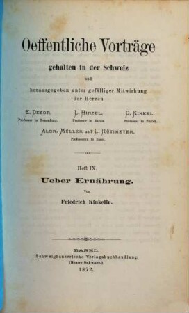 Ueber Ernährung : Vortrag, gehalten an der Jahresversammlung der Aargauischen Naturforschenden Gesellschaft zu Zofingen