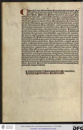 Explicit libellus de raptu ainme Tundali et eius visione tractans de penis inferni et gaudiis paradisi.