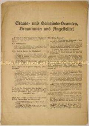 Gegen die Sozialdemokratie gerichteter programmatischer Wahlaufruf der Deutschnationalen Volkspartei an die Beamten und Angestellten