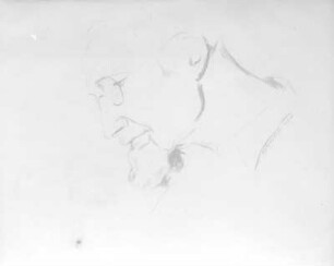 Männerkopf Prof. R. (Hans Richter). Kohlezeichnung (1938; E. Richter). Dresden-Südvorstadt, Eisenstuckstraße, Atelier der Künstlerin