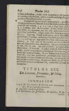 Titulus XXX. De Decimis, Primitiis, & Oblationibus.