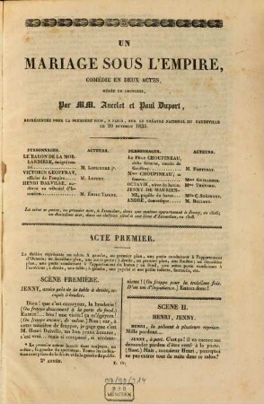 Un mariage sous l'empire : comédie en deux actes ; mêlée de couplets