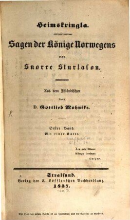 Heimskringla, oder Sagen der Könige Norwegens, 1,1. (1837)