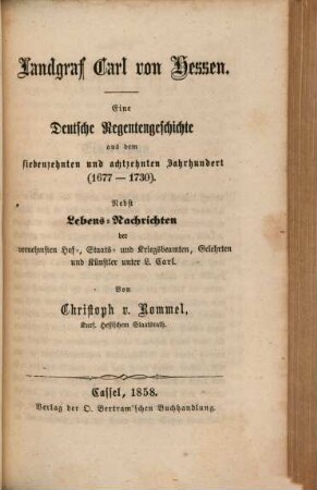Geschichte von Hessen, 10. Geschichte von Hessen seit dem westphälischen Frieden bis jetzt ; 2, Landgraf Carl von Hessen