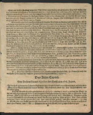 Das Achte Capitel. Von Finsternissen und Aspecten des Christlichen 1678. Jahres.