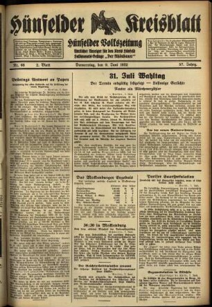 Zweite Ausgabe vom Donnerstag, den 09. Juni 1932.