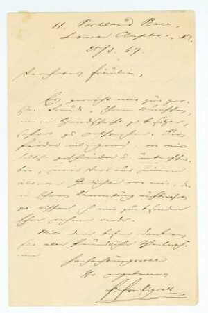 Korrespondenz von Ferdinand Freiligrath an Unbekannt