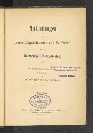 8.1895: Mitteilungen von Forschungsreisenden und Gelehrten aus den deutschen Schutzgebieten : mit Benutzung amtlicher Quellen