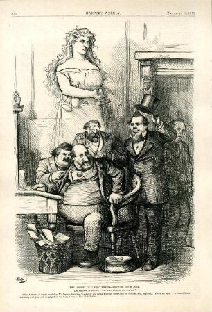 The arrest of "Boss" Tweed - another good joke. [Anschließend folgt ein Textblock] : Tweed wird im Kreis seiner Freunde von Sheriff Brennan verhaftet