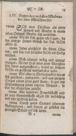 §. IV. Gegen den nechsten Mitbruder oder Mitschwester.