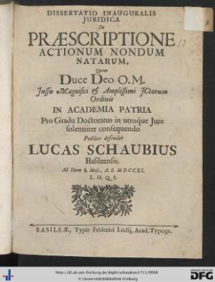 Dissertatio Inauguralis Juridica De Praescriptione Actionum Nondum Natarum