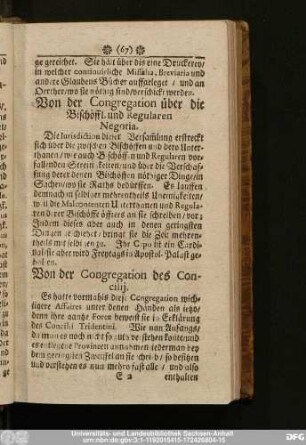 Von der Congregation über die Bischöffl. und Regularen Negotia.
