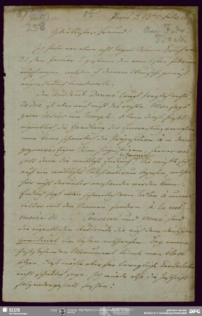 Eigenh. Brief von August Wilhelm von Schlegel an Christian Friedrich Tieck, Paris, 13.02.1817