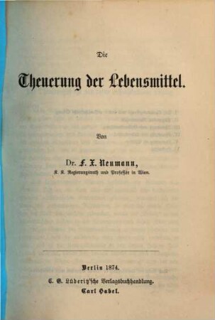 Die Theuerung der Lebensmittel