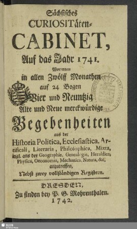 1741: Historische alte und neue Curiosa Saxonica