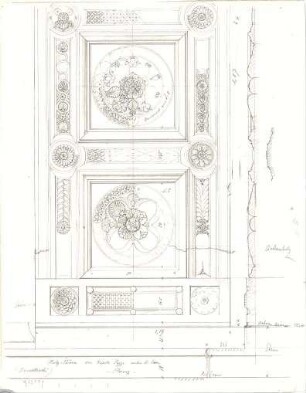 Lange, Ludwig; Lange - Archiv: X.6 Chorgestühle - Holztür der Pazzi - Kapelle neben St. Croce in Florenz (Ansicht, Schnitt)