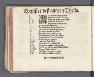 Register deß andern Theils