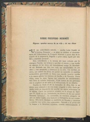 Sobre Próspero Merimée : Algunos apuntes acerca de su vida y de sus obras