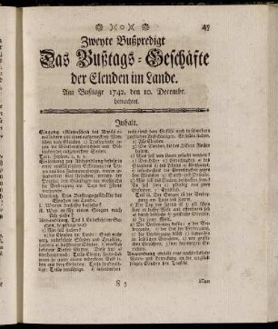 Zweyte Bußpredigt. Das Bußtags-Geschäfte der Elenden im Lande. Am Bußtage 1742. den 10. Decembr. betrachtet.