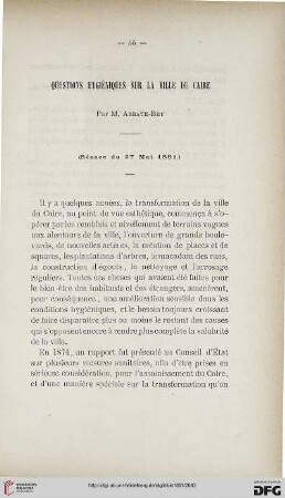 2.Ser. 2.1881: Questions hygiéniques sur la ville du Caire