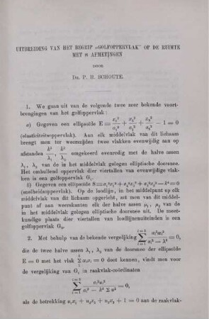 Uitbreiding van het begrip "Golfoppervlak" op de ruimte met n afmetingen.