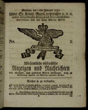 No. 2. Montags, den 12ten Januarii 1750.