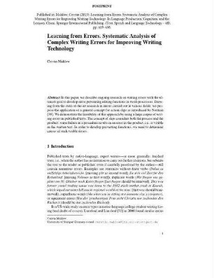 Learning from Errors. Systematic Analysis of Complex Writing Errors for Improving Writing Technology