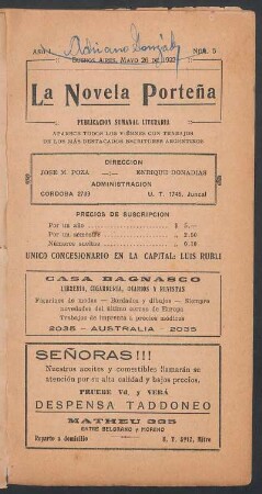 1922000106: El viajero de "La Cruz del Sur" : novela inédita