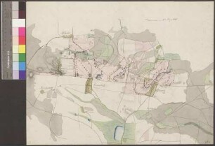 Polnisch-Marckwitz; "Manöverkarte"; ohne Verfasser; ohne Maßstab; 49 x 37,5 cm; Kartenrand: Nassadel; Grambschütz; Papier; Federzeichnung mit Schraffen; Siedlungen im Grundriß; Fluren, Gewässer und Straßen in Wasserfarben; Truppenstellungen.