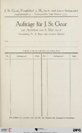 Aufträge für J. St. Goar