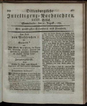 XXXIV. Stück. Sonnabends: den 20. August, 1785.