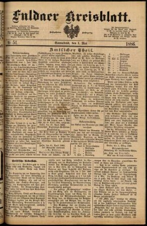 Erste Ausgabe vom Samstag, den 01. Mai 1886.
