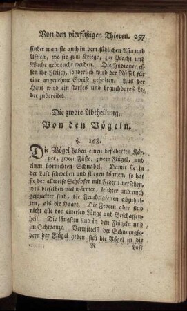 Die zwote Abtheilung. Von den Vögeln.
